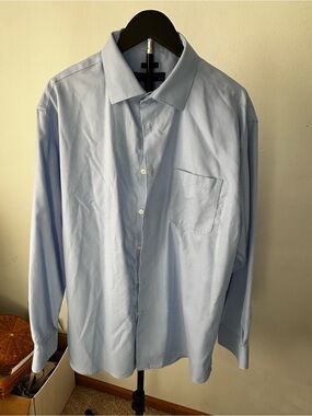 Pronto Uomo Blue Non-Iron Dress Shirt 100% Cotton 17.5 34/35